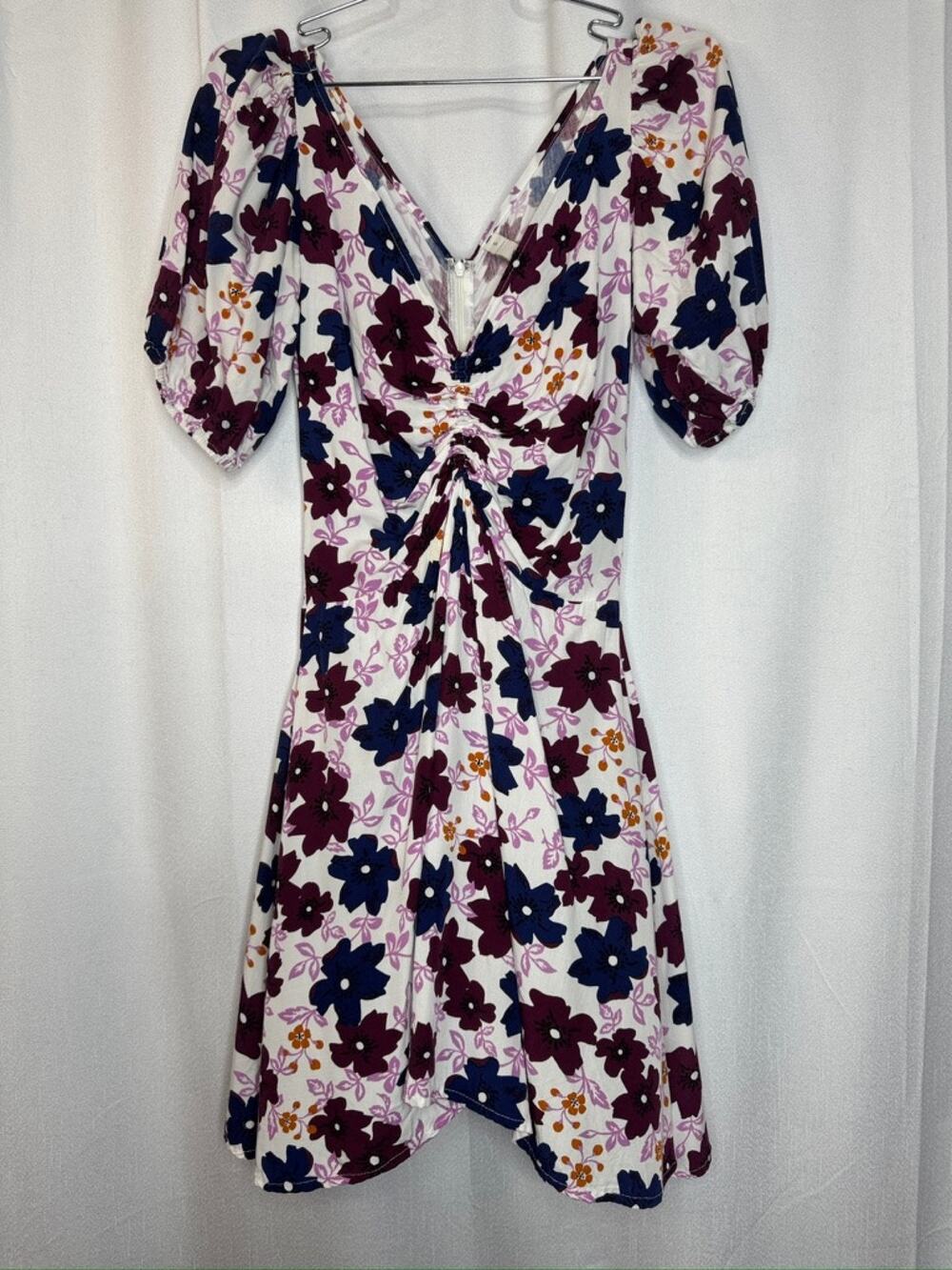 402. Valija Floral Puff Sleeve Ruched Mini Dress Size S